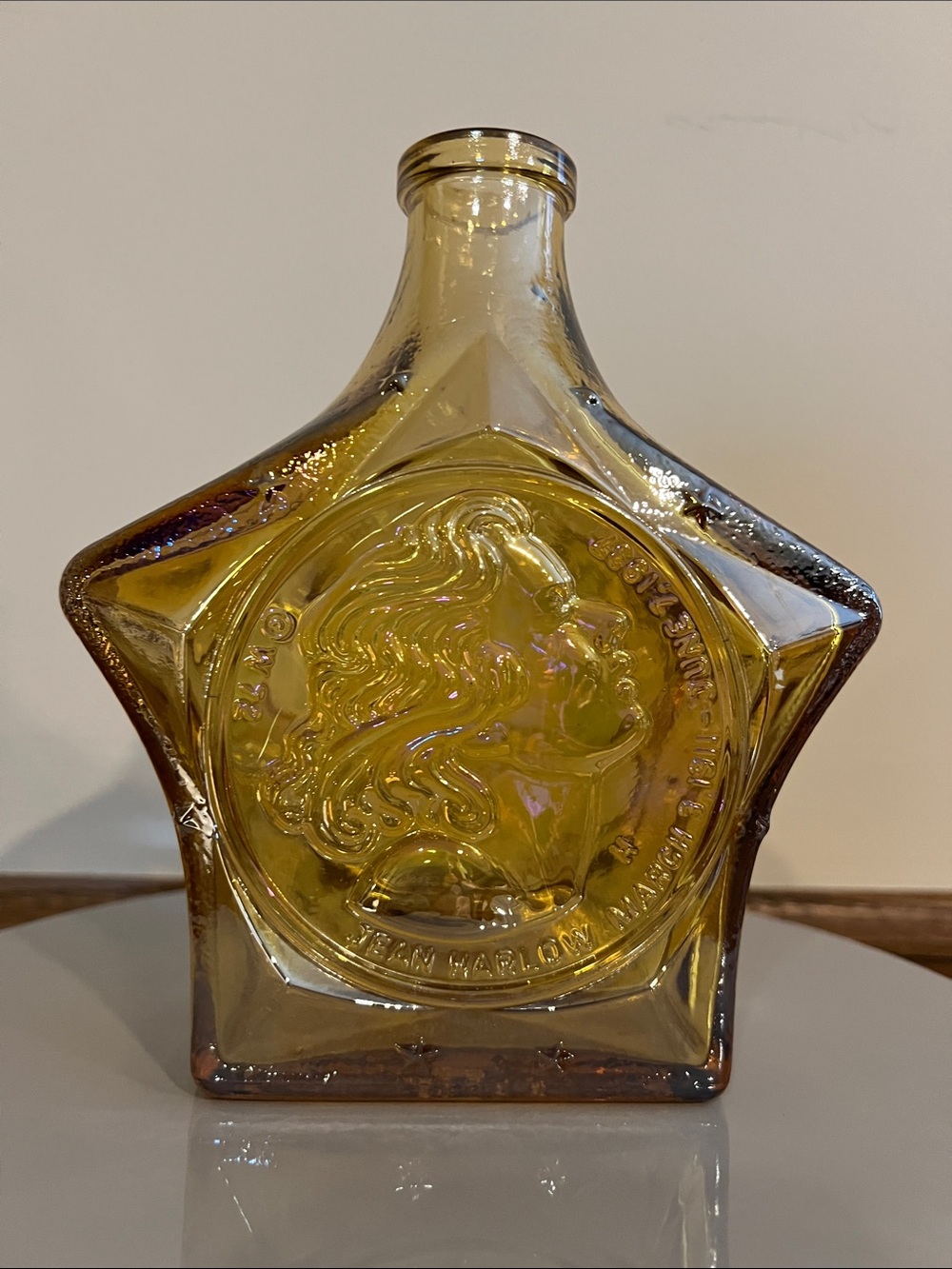 Jean Harlow Star-Shaped Commemorative Carnival Amber Glass Bottle Decanter